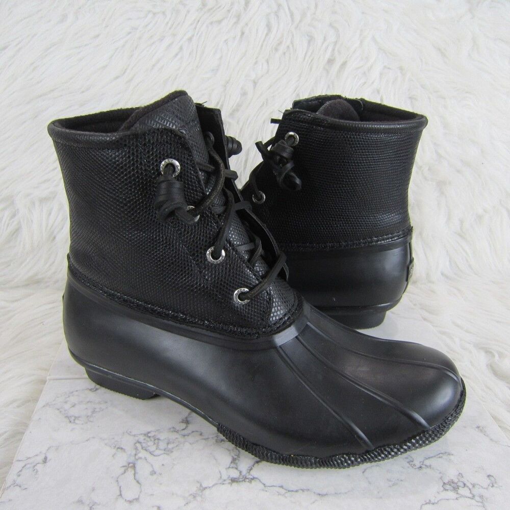 Sperry Women's Size 8 Black Saltwater Serpent Leather Top-Sider Duck Boots